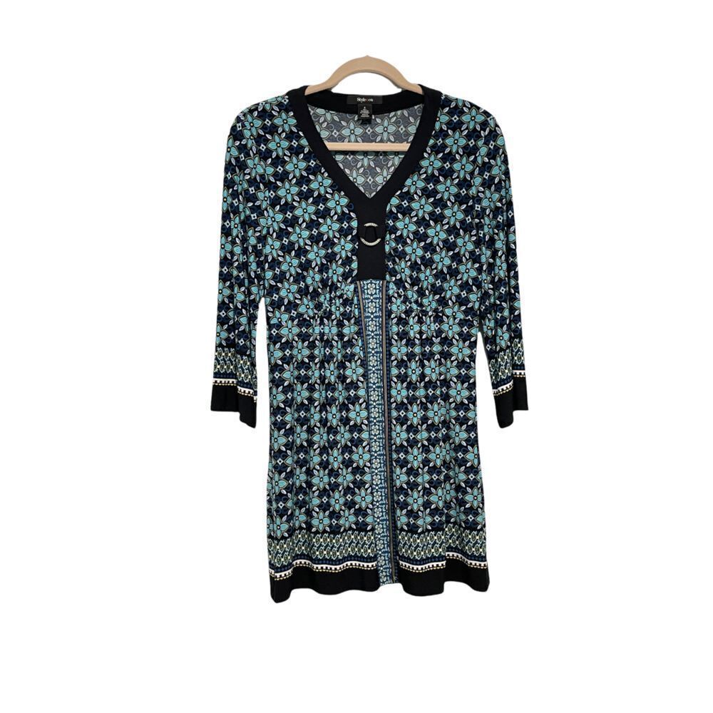 Style‎ & Co Embellished Ring Detail Bell Sleeve Dress Floral Print Small New